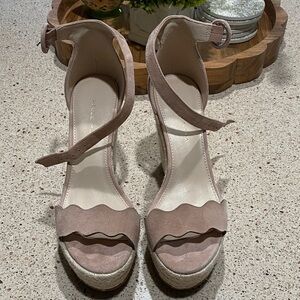 Pelle Moda Blush Scallop Suede Espadrille Wedge Sandals